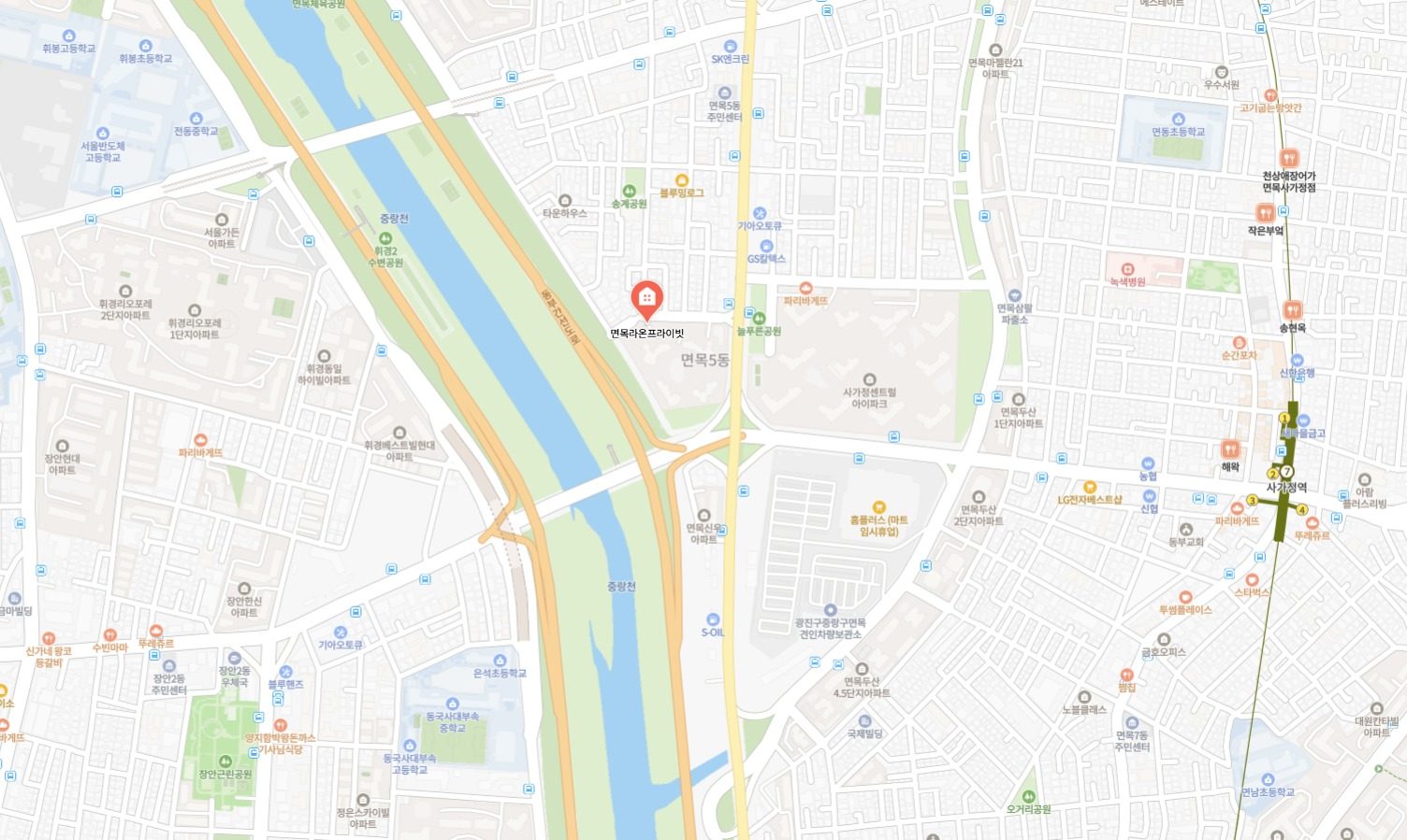 면목 라온프라이빗 근거리 위치도