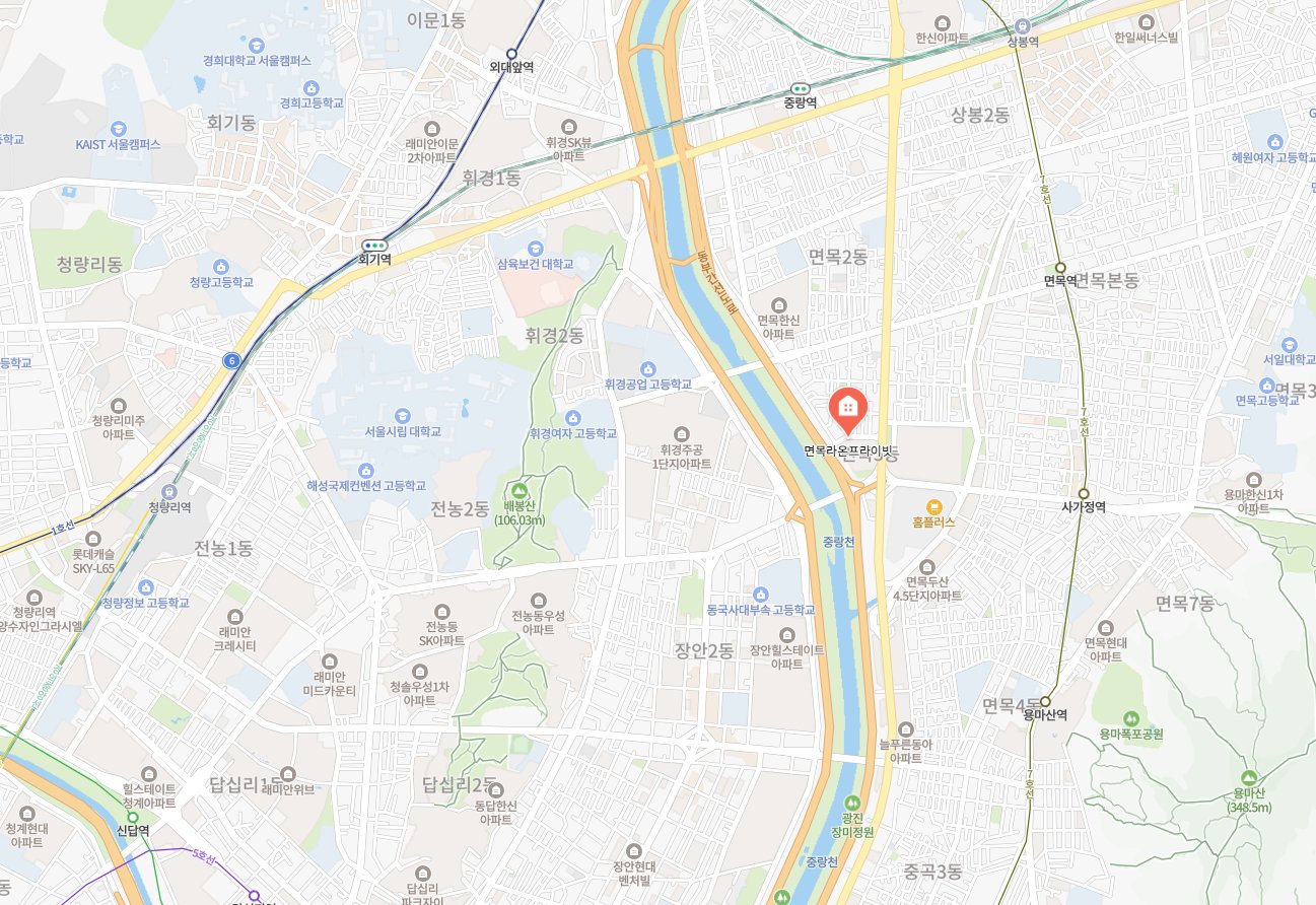 면목 라온프라이빗 원거리 위치도